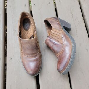 Born Sorla Brown Leather Chunky Heel Slip-on Western Cowgirl Boho Brogue Booties